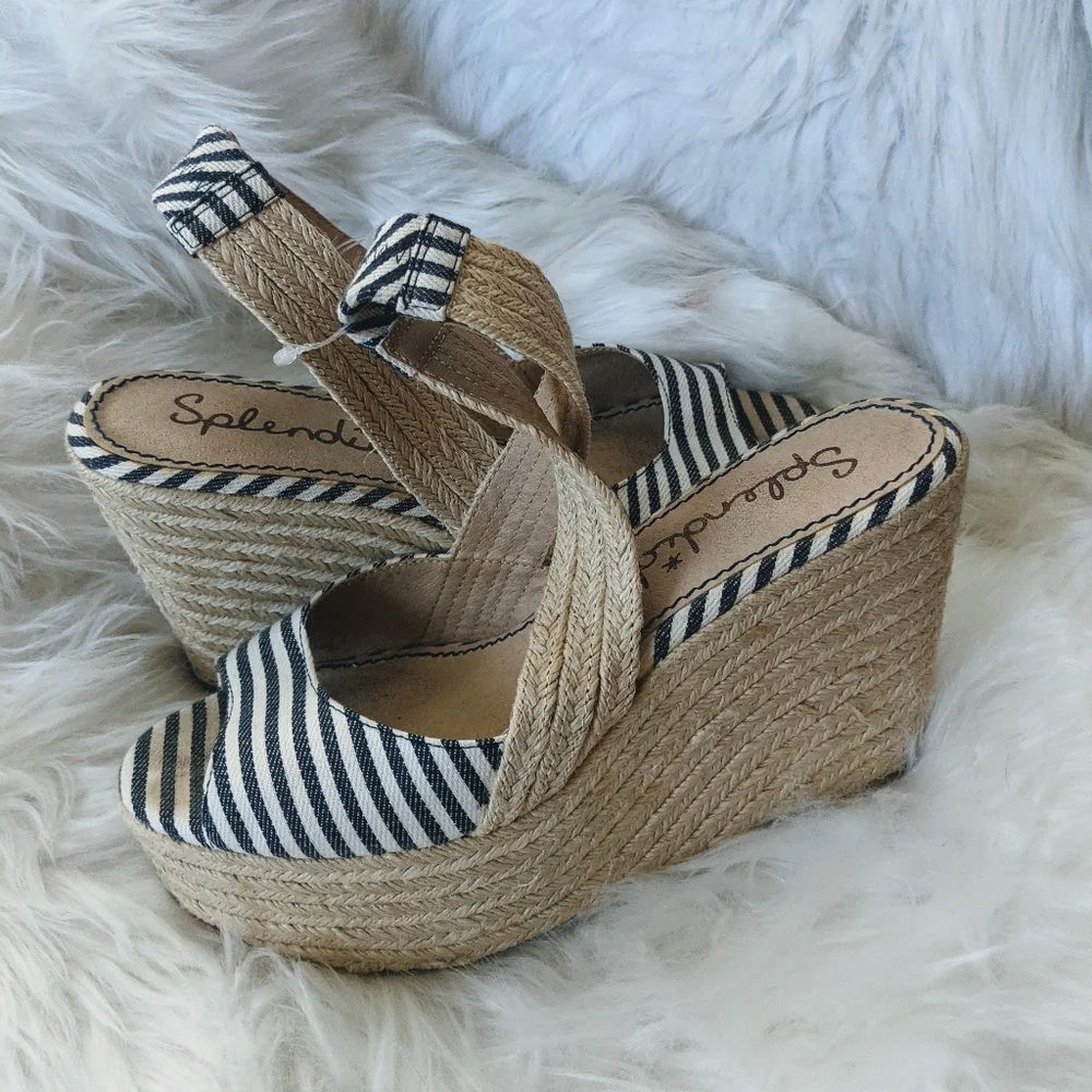 Splendid Navy Stripe Platform Espadrille Wedge Sandals 8